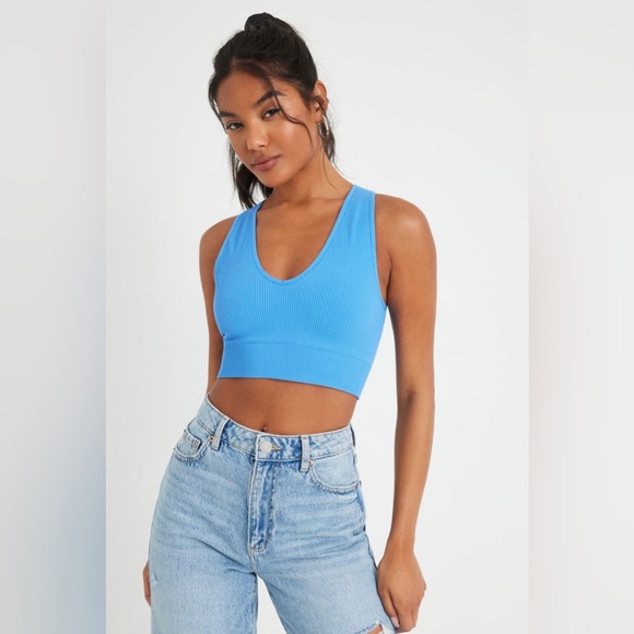 Garage Blue Ribbed Crop Top - Picture 2 of 4